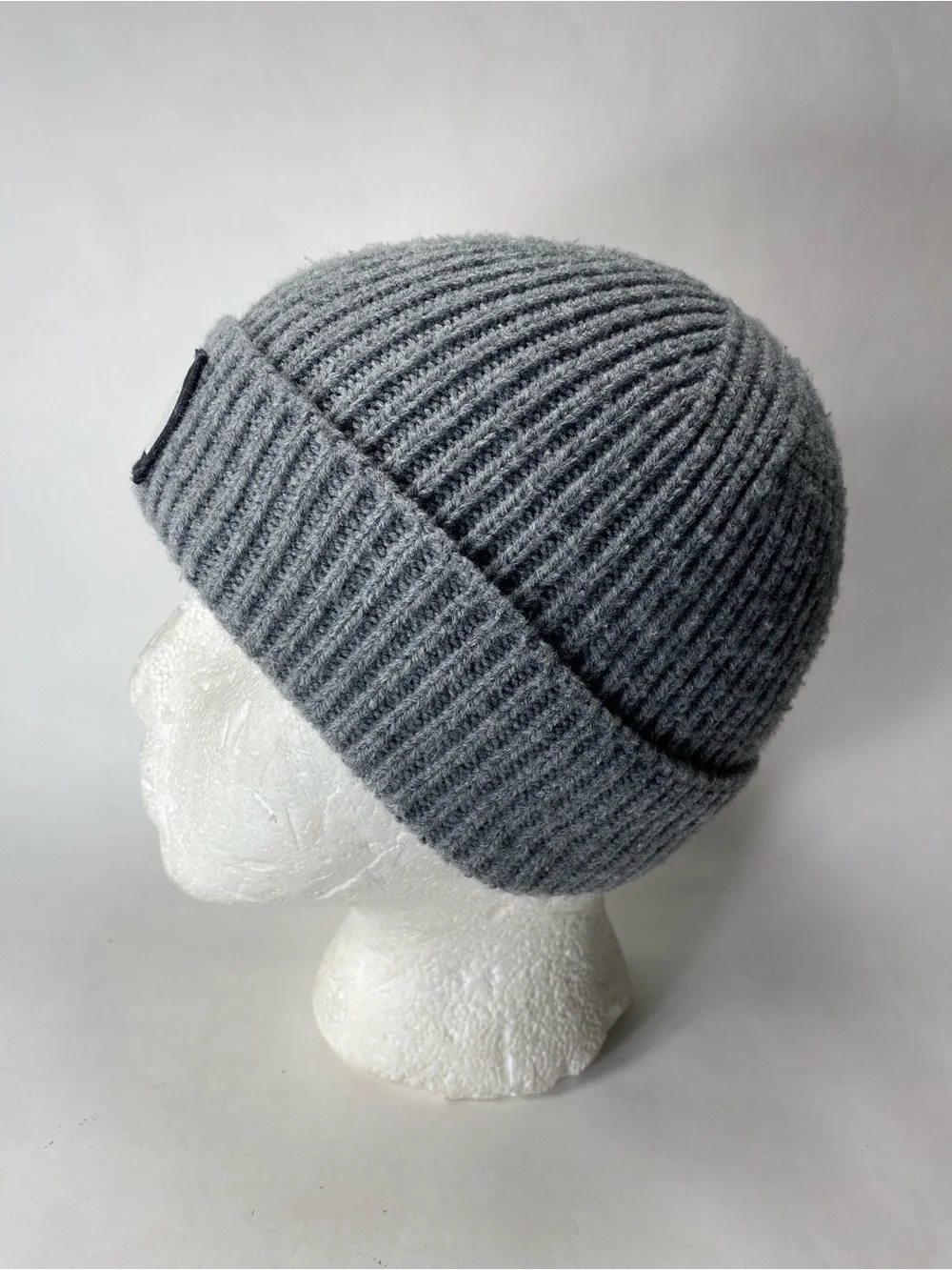 The North Face Charcoal Ribbed Knit Beanie with Logo Patch - Unisex